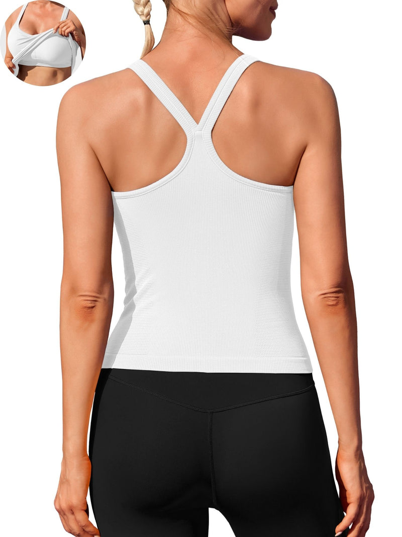 ANFERRY Womens Workout Tank Tops Ribbed Built in Bra Athletic Shirts Scoop Neck Racerback Yoga Camisoles