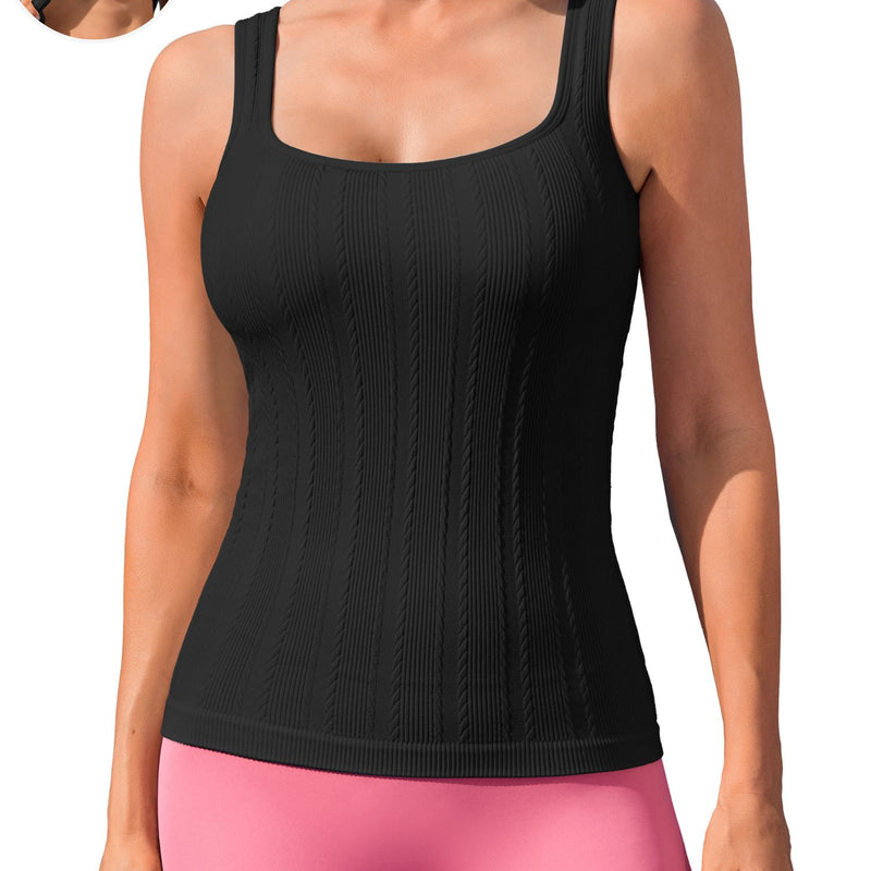 ANFERRY Workout Ribbed Tank Tops for Women Square Neck Seamless Camisoles with Built in Bra Athletic Yoga Top
