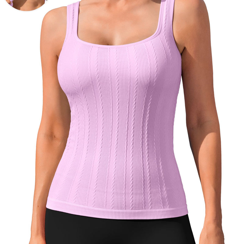 ANFERRY Workout Ribbed Tank Tops for Women Square Neck Seamless Camisoles with Built in Bra Athletic Yoga Top