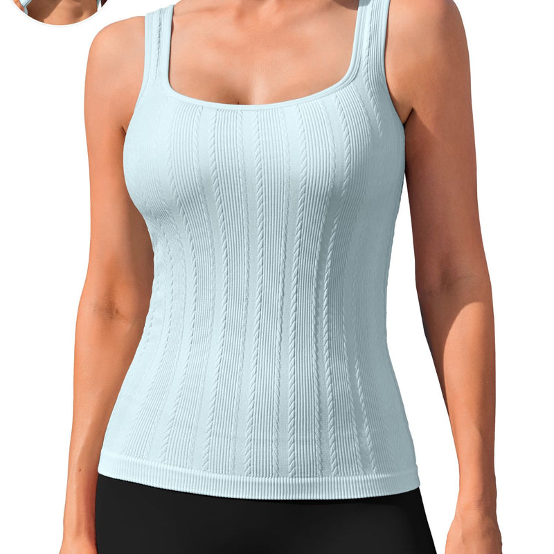 ANFERRY Workout Ribbed Tank Tops for Women Square Neck Seamless Camisoles with Built in Bra Athletic Yoga Top