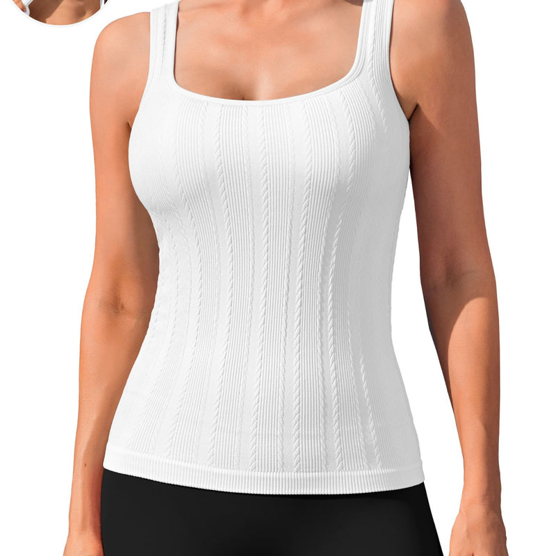 ANFERRY Workout Ribbed Tank Tops for Women Square Neck Seamless Camisoles with Built in Bra Athletic Yoga Top