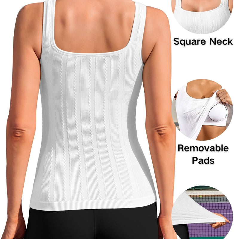 ANFERRY Workout Ribbed Tank Tops for Women Square Neck Seamless Camisoles with Built in Bra Athletic Yoga Top