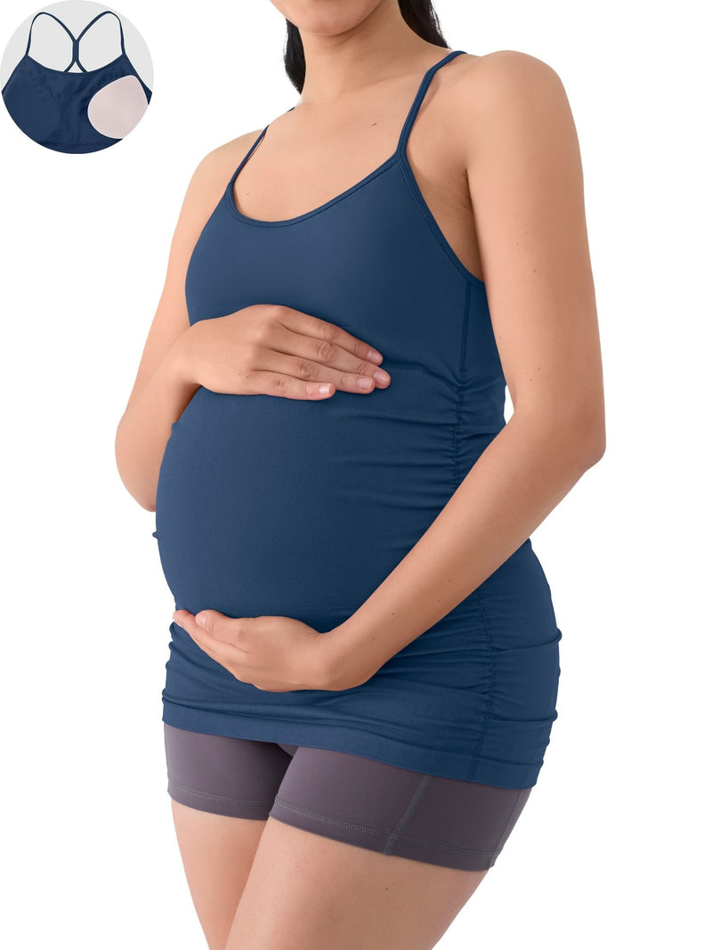 ANFERRY Maternity Tank Tops for Women Seamless Side Ruched Camisoles with Built in Bra Scoop Neck Y Back Pregnancy Basic Shirt