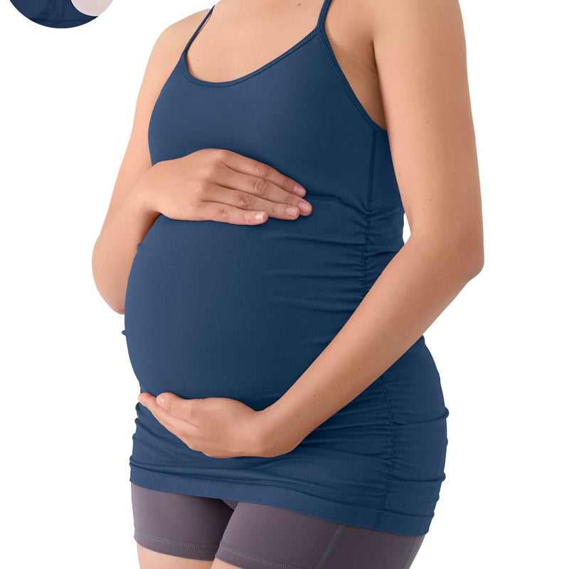 ANFERRY Maternity Tank Tops for Women Seamless Side Ruched Camisoles with Built in Bra Scoop Neck Y Back Pregnancy Basic Shirt