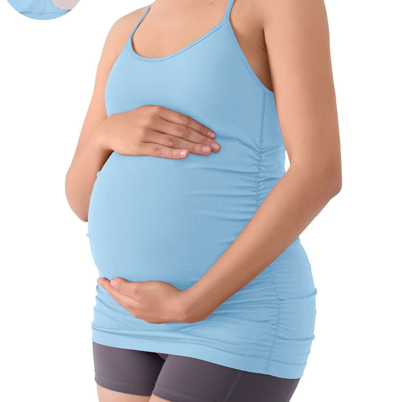 ANFERRY Maternity Tank Tops for Women Seamless Side Ruched Camisoles with Built in Bra Scoop Neck Y Back Pregnancy Basic Shirt