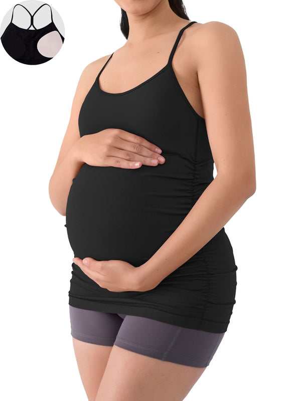 ANFERRY Maternity Tank Tops for Women Seamless Side Ruched Camisoles with Built in Bra Scoop Neck Y Back Pregnancy Basic Shirt