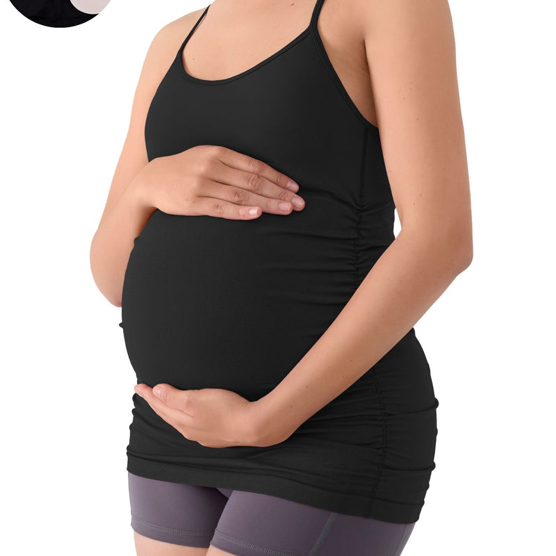 ANFERRY Maternity Tank Tops for Women Seamless Side Ruched Camisoles with Built in Bra Scoop Neck Y Back Pregnancy Basic Shirt