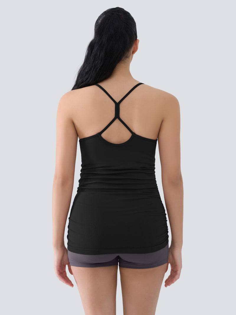 ANFERRY Maternity Tank Tops for Women Seamless Side Ruched Camisoles with Built in Bra Scoop Neck Y Back Pregnancy Basic Shirt