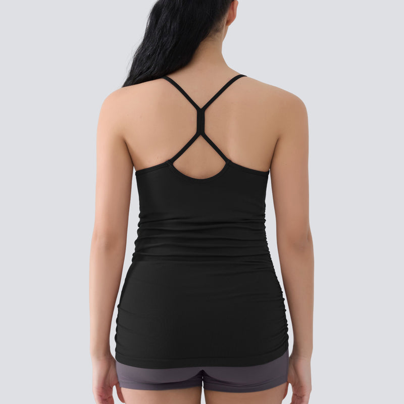 ANFERRY Maternity Tank Tops for Women Seamless Side Ruched Camisoles with Built in Bra Scoop Neck Y Back Pregnancy Basic Shirt