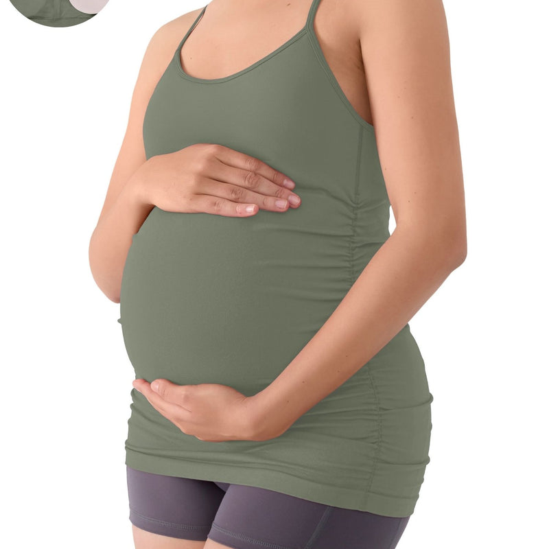 ANFERRY Maternity Tank Tops for Women Seamless Side Ruched Camisoles with Built in Bra Scoop Neck Y Back Pregnancy Basic Shirt