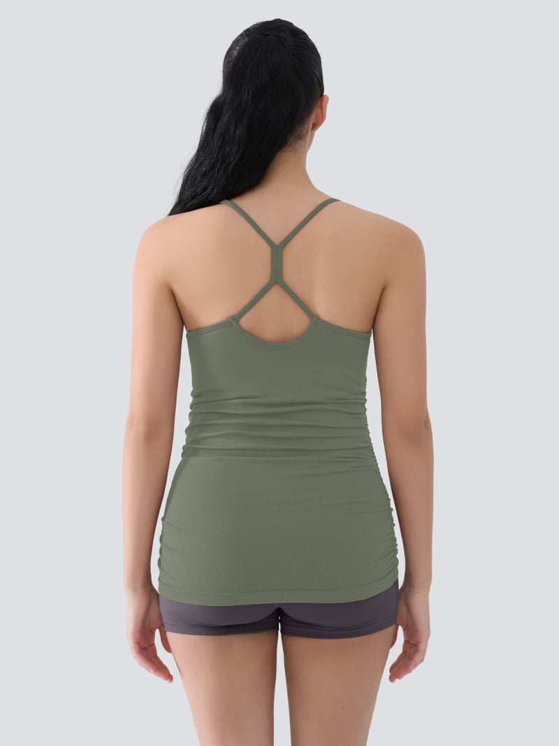 ANFERRY Maternity Tank Tops for Women Seamless Side Ruched Camisoles with Built in Bra Scoop Neck Y Back Pregnancy Basic Shirt