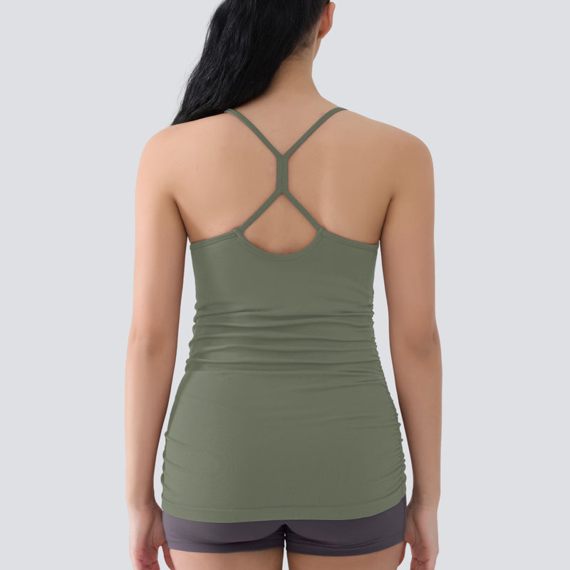 ANFERRY Maternity Tank Tops for Women Seamless Side Ruched Camisoles with Built in Bra Scoop Neck Y Back Pregnancy Basic Shirt