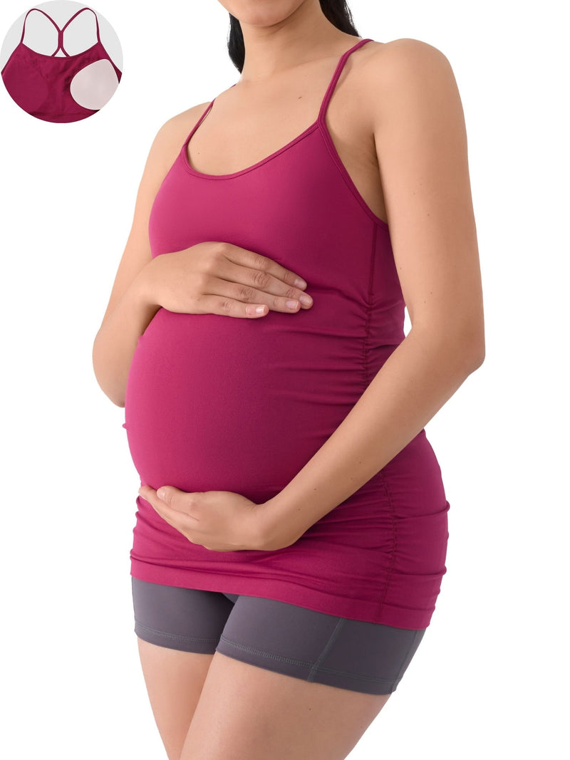 ANFERRY Maternity Tank Tops for Women Seamless Side Ruched Camisoles with Built in Bra Scoop Neck Y Back Pregnancy Basic Shirt