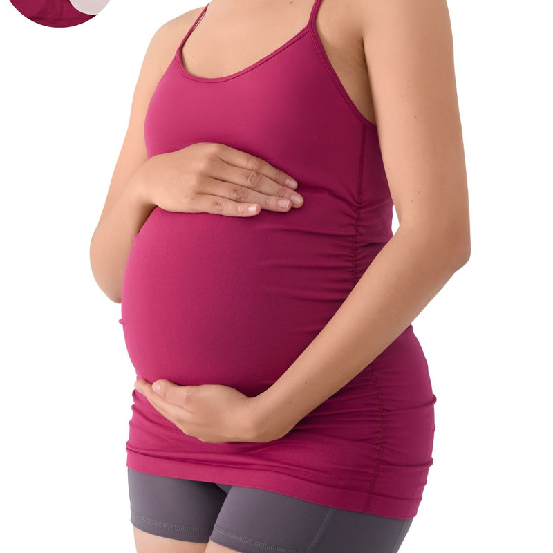 ANFERRY Maternity Tank Tops for Women Seamless Side Ruched Camisoles with Built in Bra Scoop Neck Y Back Pregnancy Basic Shirt