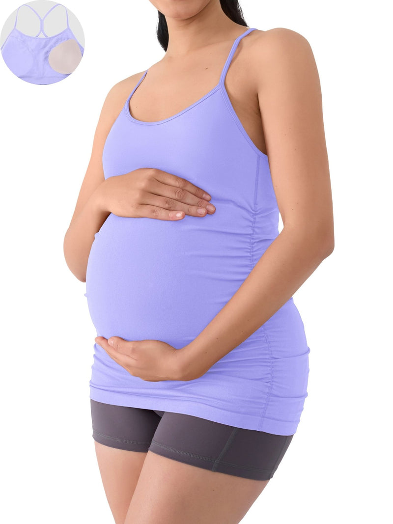 ANFERRY Maternity Tank Tops for Women Seamless Side Ruched Camisoles with Built in Bra Scoop Neck Y Back Pregnancy Basic Shirt
