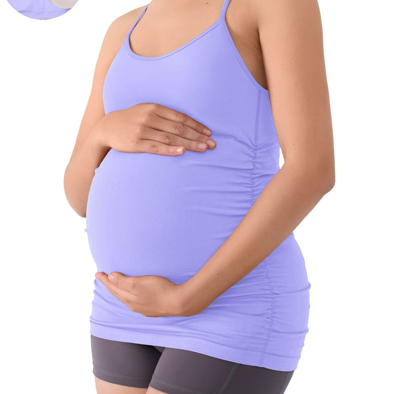 ANFERRY Maternity Tank Tops for Women Seamless Side Ruched Camisoles with Built in Bra Scoop Neck Y Back Pregnancy Basic Shirt