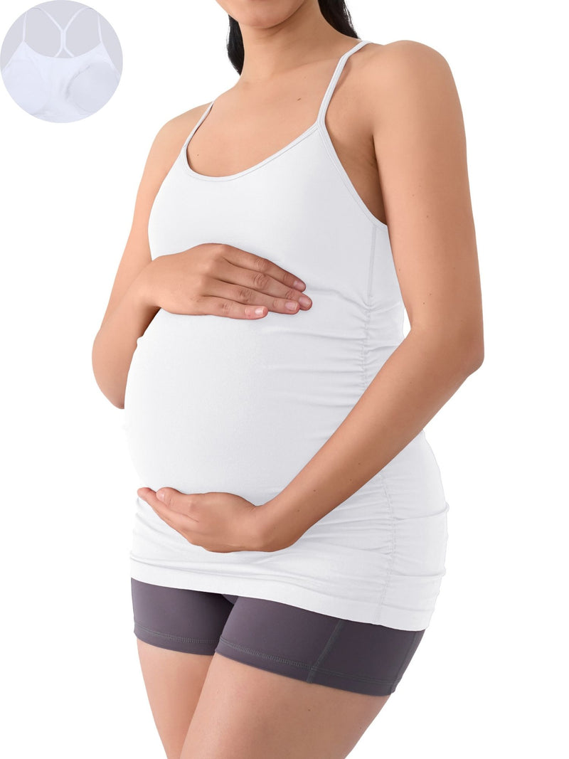 ANFERRY Maternity Tank Tops for Women Seamless Side Ruched Camisoles with Built in Bra Scoop Neck Y Back Pregnancy Basic Shirt