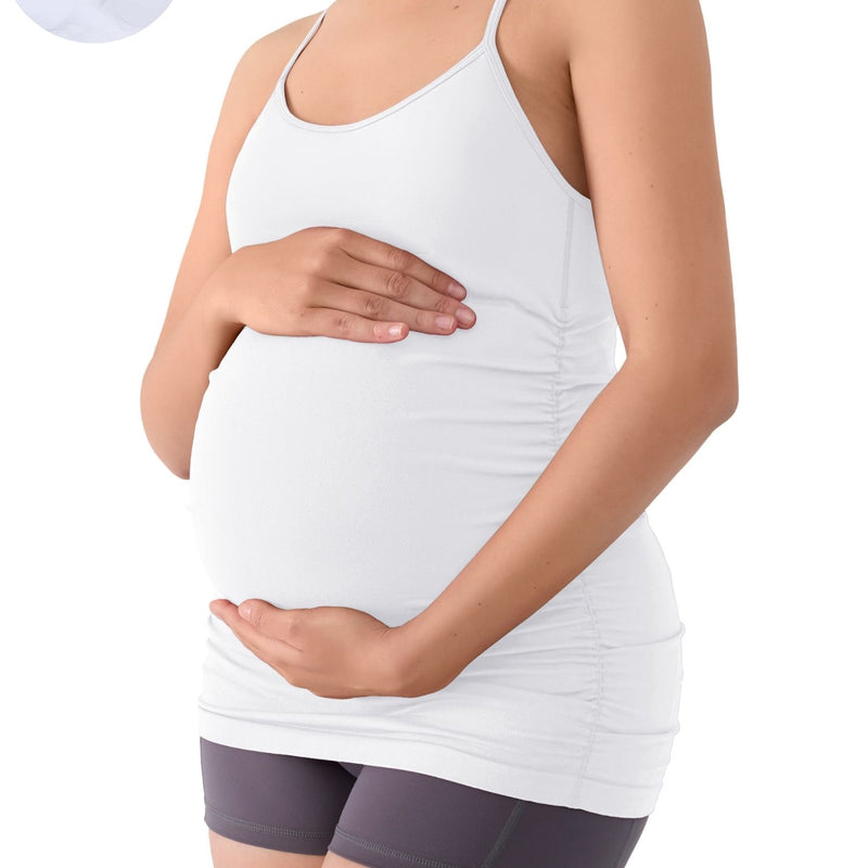 ANFERRY Maternity Tank Tops for Women Seamless Side Ruched Camisoles with Built in Bra Scoop Neck Y Back Pregnancy Basic Shirt