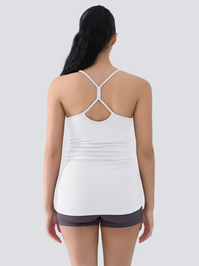 ANFERRY Maternity Tank Tops for Women Seamless Side Ruched Camisoles with Built in Bra Scoop Neck Y Back Pregnancy Basic Shirt