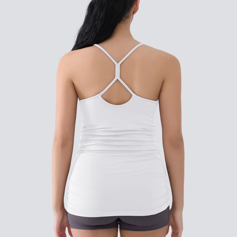 ANFERRY Maternity Tank Tops for Women Seamless Side Ruched Camisoles with Built in Bra Scoop Neck Y Back Pregnancy Basic Shirt