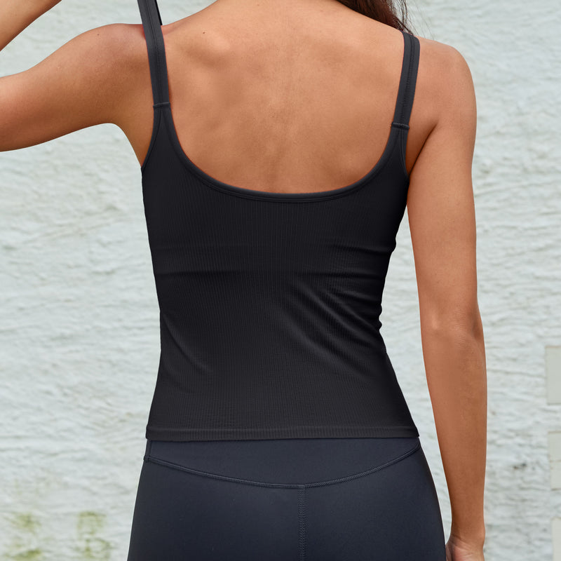 ANFERRY Women Fitted Workout Tank Tops with Built in Bra Ribbed Seamless U Back Basic Gym Camisoles