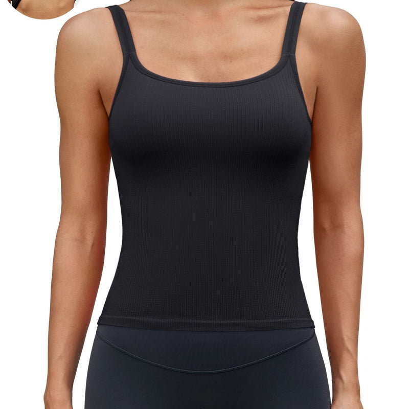 ANFERRY Women Fitted Workout Tank Tops with Built in Bra Ribbed Seamless U Back Basic Gym Camisoles