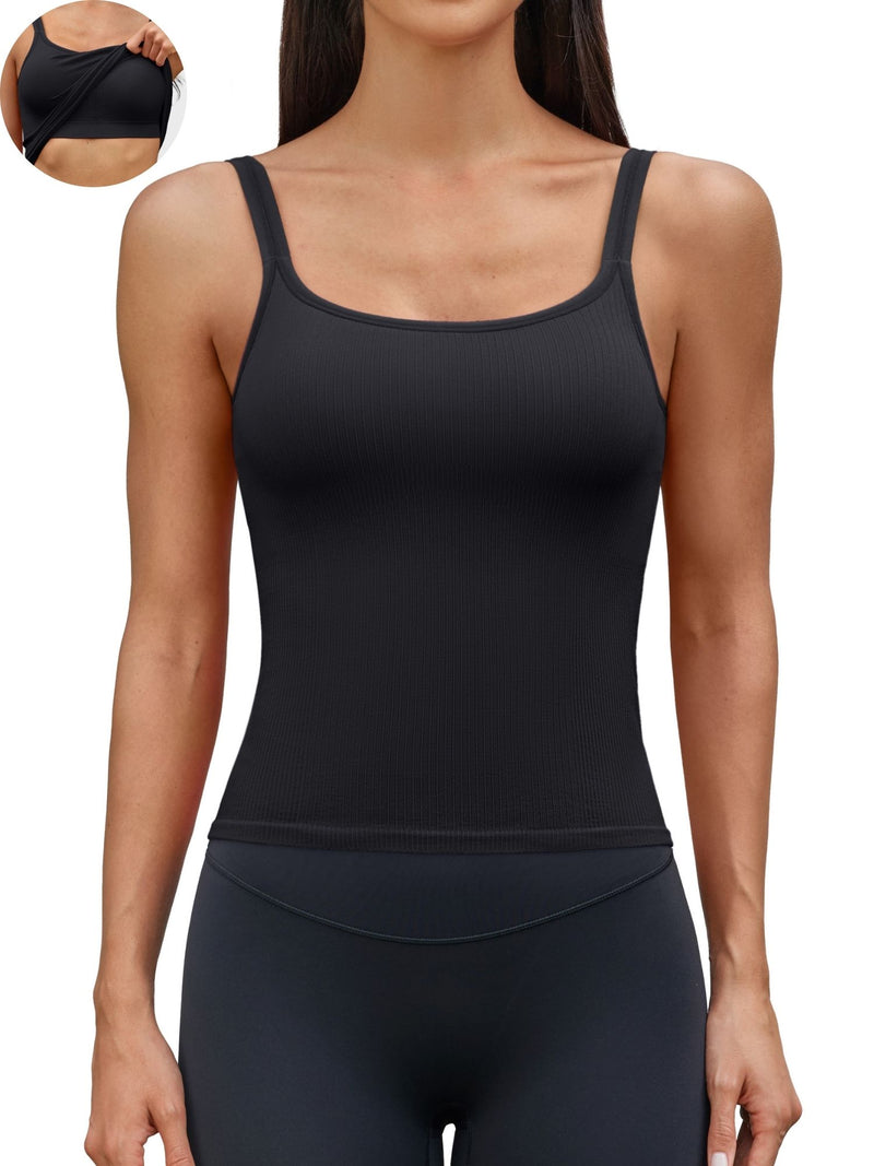 ANFERRY Women Fitted Workout Tank Tops with Built in Bra Ribbed Seamless U Back Basic Gym Camisoles