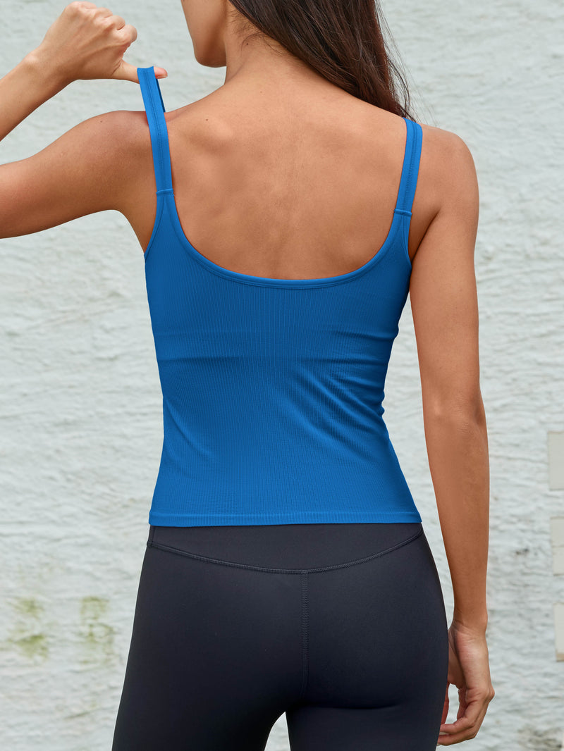 ANFERRY Women Fitted Workout Tank Tops with Built in Bra Ribbed Seamless U Back Basic Gym Camisoles