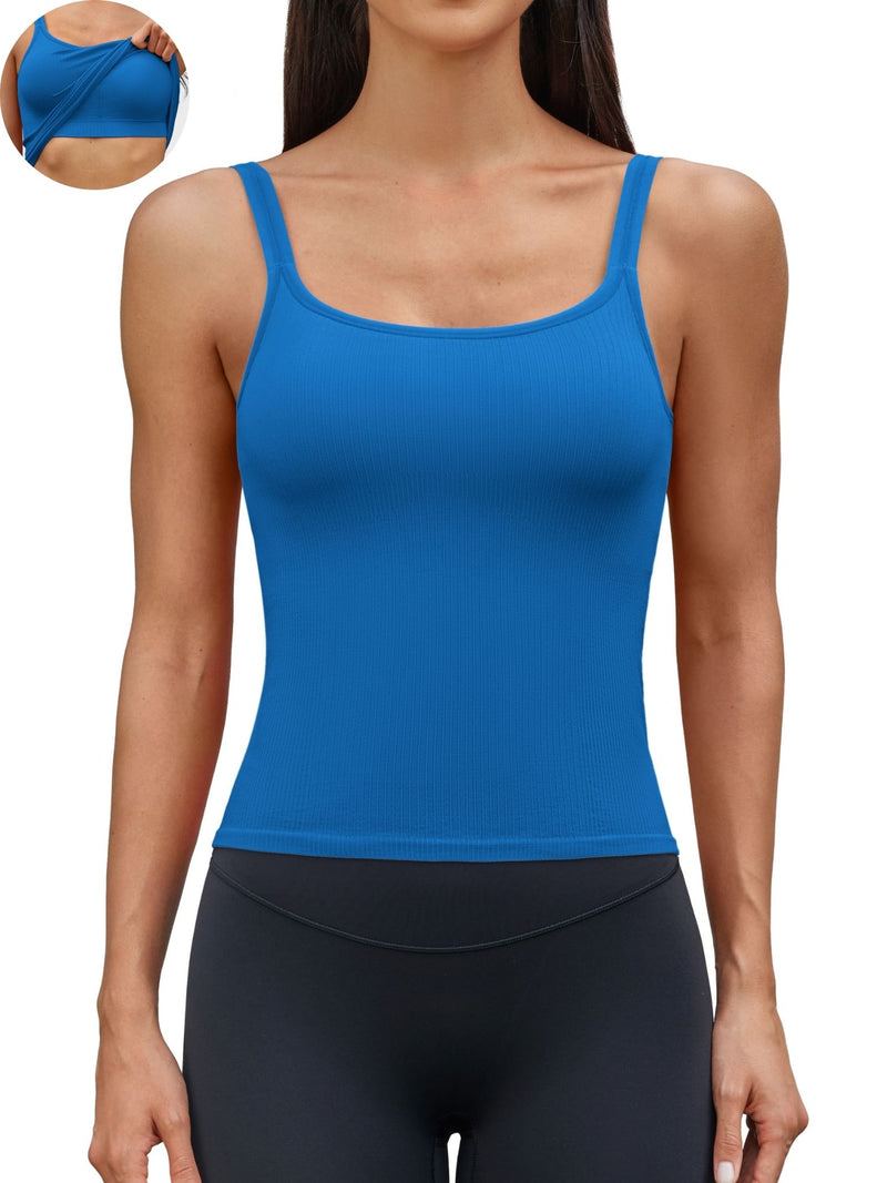 ANFERRY Women Fitted Workout Tank Tops with Built in Bra Ribbed Seamless U Back Basic Gym Camisoles