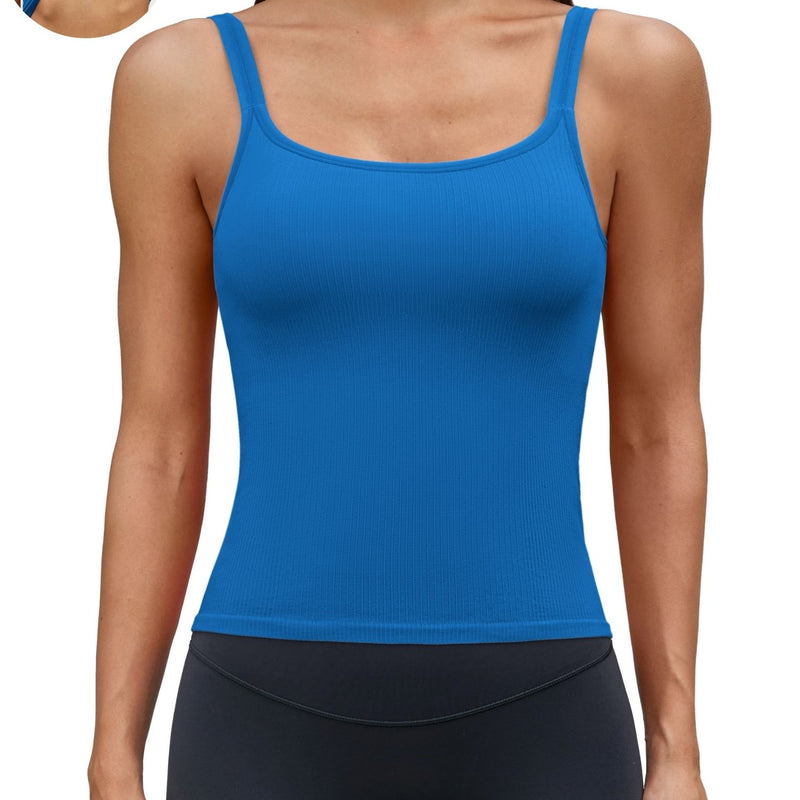 ANFERRY Women Fitted Workout Tank Tops with Built in Bra Ribbed Seamless U Back Basic Gym Camisoles