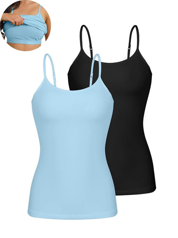 ANFERRY Women's Cotton Camisole Shelf Bra Spaghetti Straps Tank Top Pack of 2