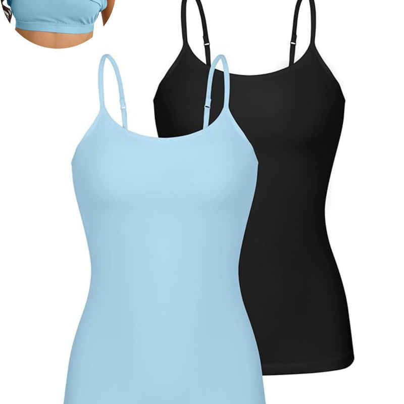 ANFERRY Women's Cotton Camisole Shelf Bra Spaghetti Straps Tank Top Pack of 2