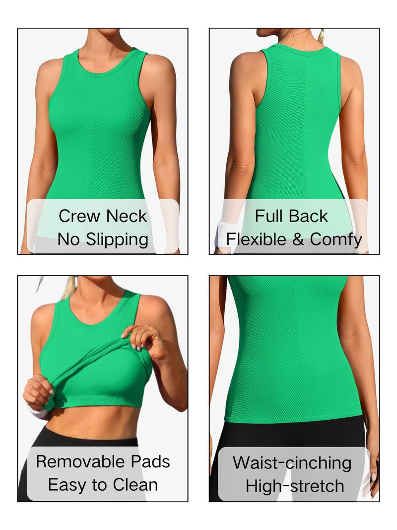 ANFERRY Ribbed Workout Tank Tops for Women Seamless Full Length Athletic Camisole with Built in Bra