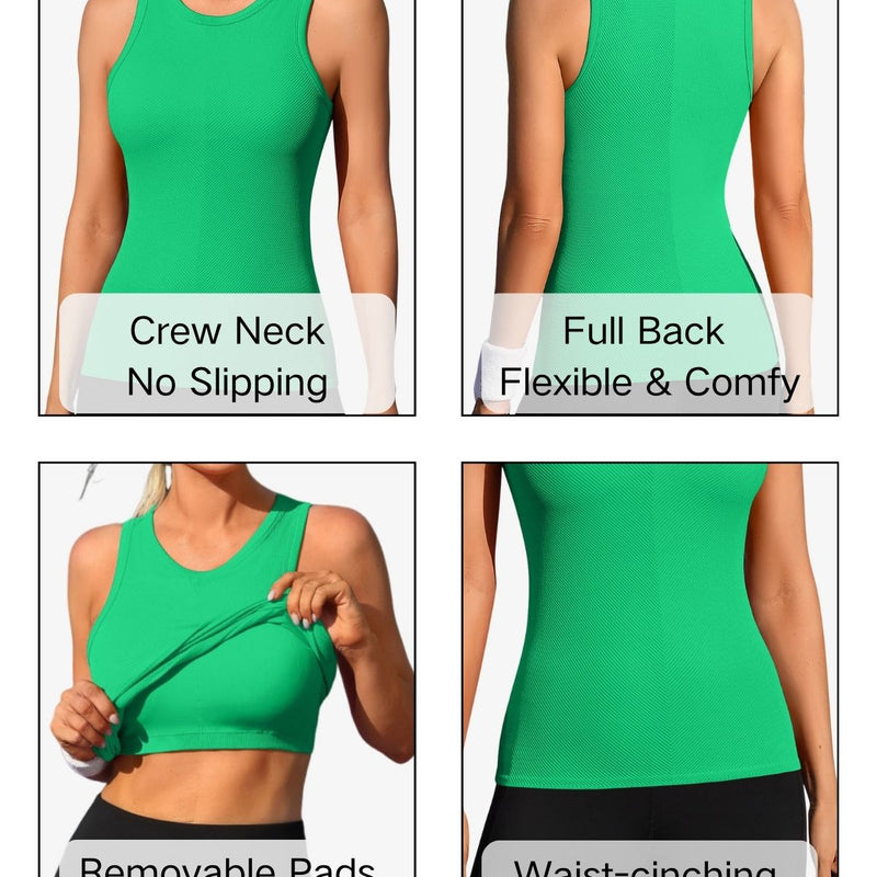 ANFERRY Ribbed Workout Tank Tops for Women Seamless Full Length Athletic Camisole with Built in Bra