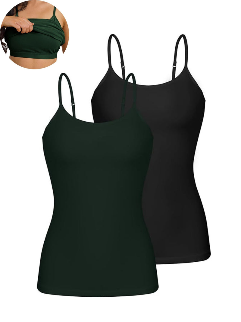 ANFERRY Women's Cotton Camisole Shelf Bra Spaghetti Straps Tank Top Pack of 2