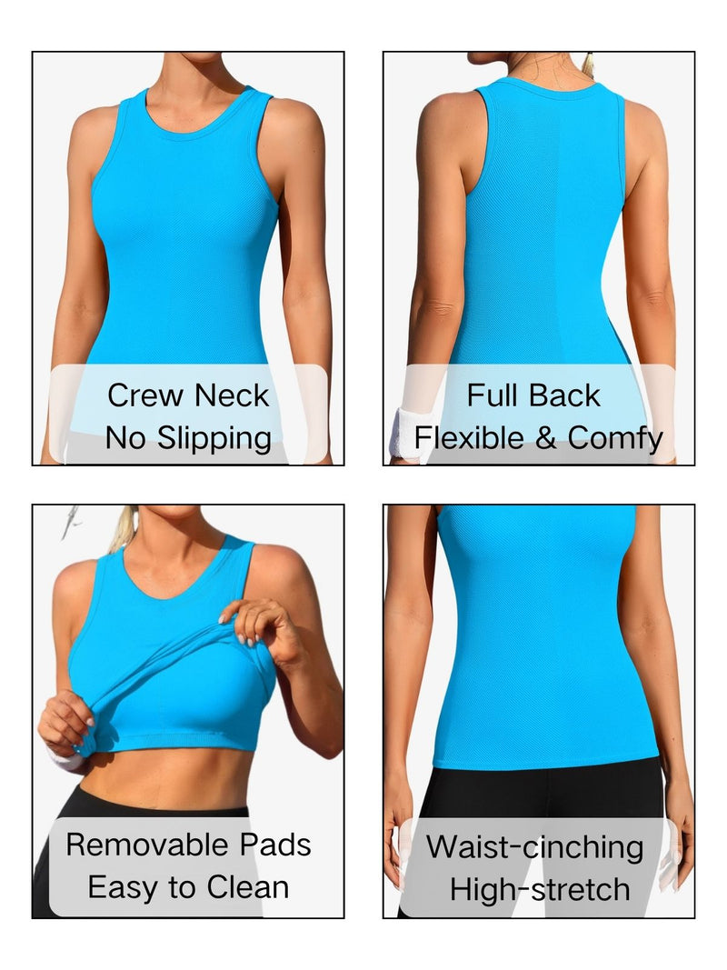 ANFERRY Ribbed Workout Tank Tops for Women Seamless Full Length Athletic Camisole with Built in Bra