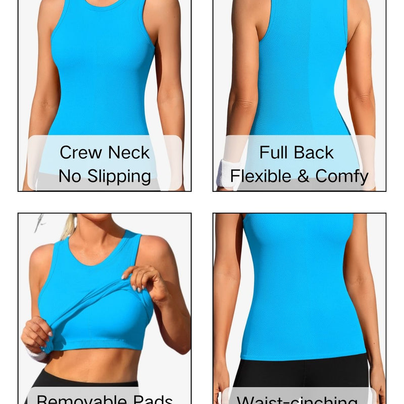 ANFERRY Ribbed Workout Tank Tops for Women Seamless Full Length Athletic Camisole with Built in Bra