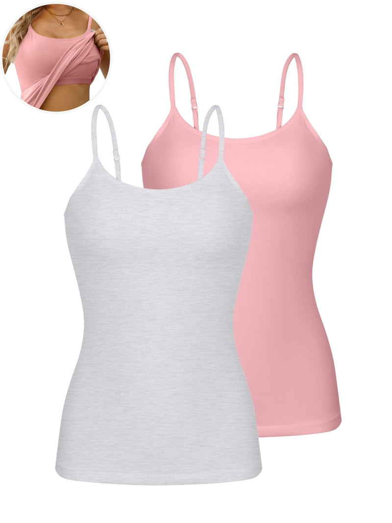 ANFERRY Womens Cotton Camisoles with Shelf Bra Solid Basic Spaghetti Straps Tank Tops Camis Pack of 2