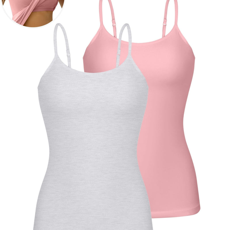 ANFERRY Womens Cotton Camisoles with Shelf Bra Solid Basic Spaghetti Straps Tank Tops Camis Pack of 2