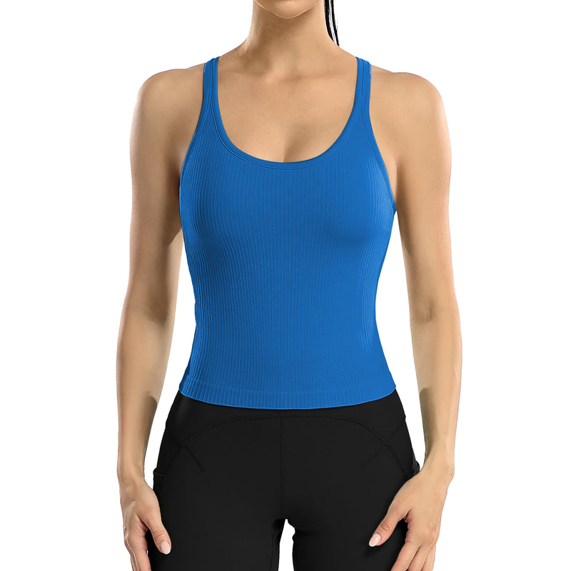 ANFERRY Ribbed Athletic Tank Tops for Women with Built in Bra Racerback Seamless Scoop Neck Workout Camis Top