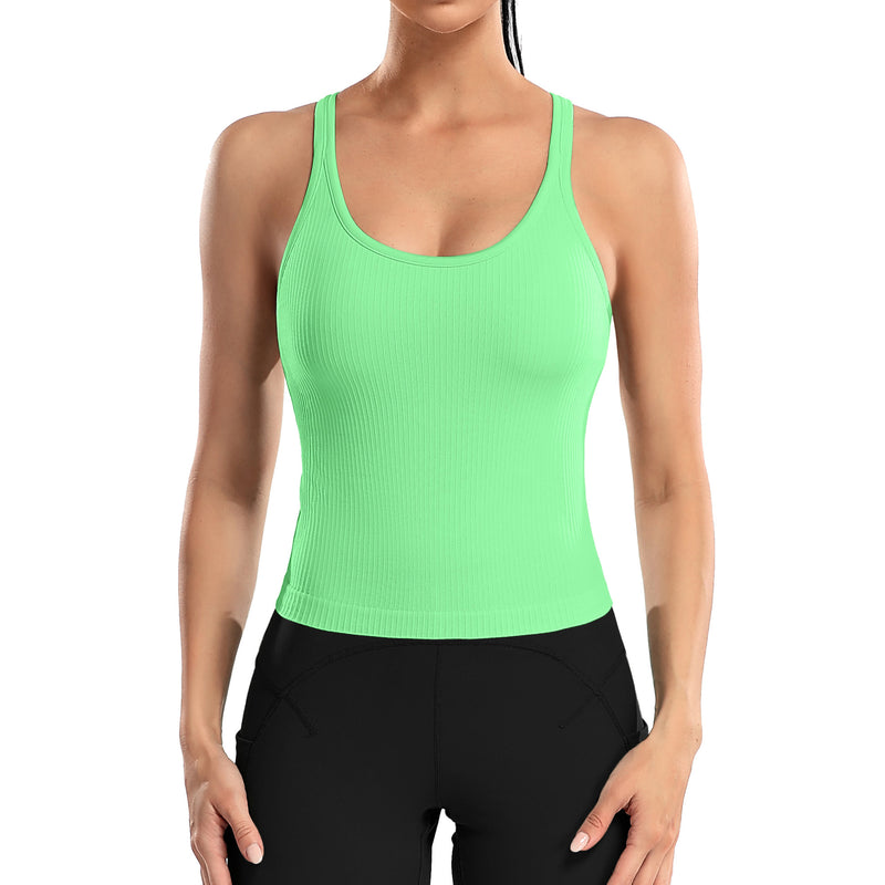 ANFERRY Ribbed Athletic Tank Tops for Women with Built in Bra Racerback Seamless Scoop Neck Workout Camis Top