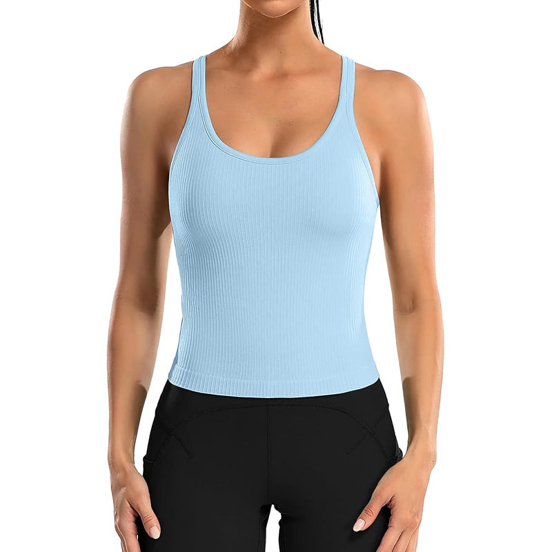 ANFERRY Ribbed Athletic Tank Tops for Women with Built in Bra Racerback Seamless Scoop Neck Workout Camis Top