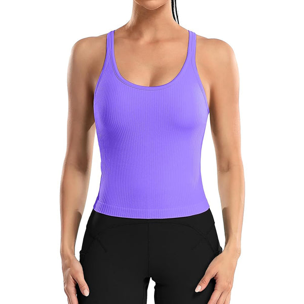 ANFERRY Ribbed Athletic Tank Tops for Women with Built in Bra Racerback Seamless Scoop Neck Workout Camis Top
