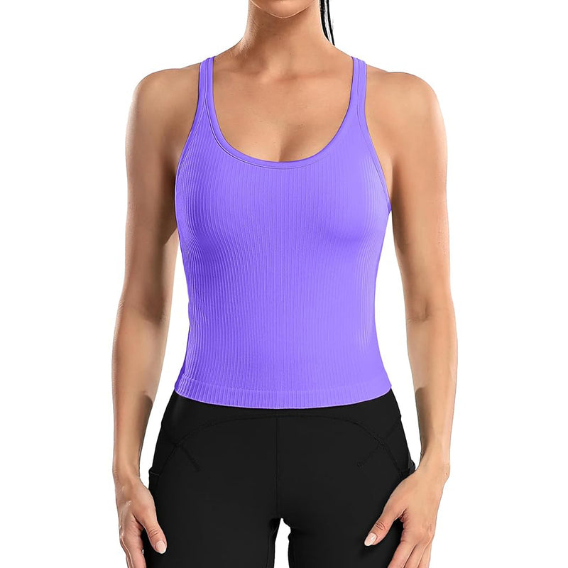 ANFERRY Ribbed Athletic Tank Tops for Women with Built in Bra Racerback Seamless Scoop Neck Workout Camis Top