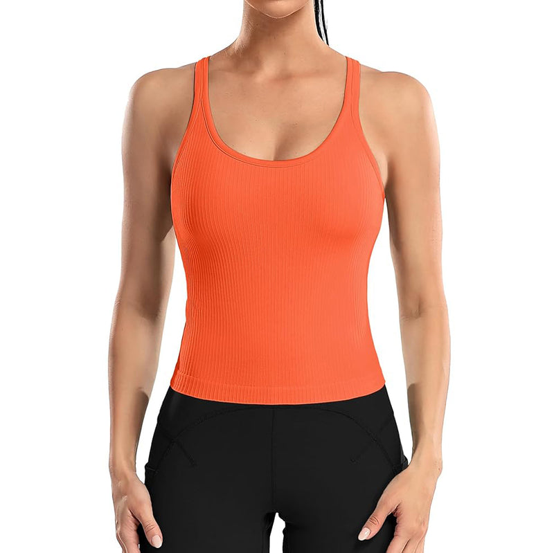ANFERRY Ribbed Athletic Tank Tops for Women with Built in Bra Racerback Seamless Scoop Neck Workout Camis Top