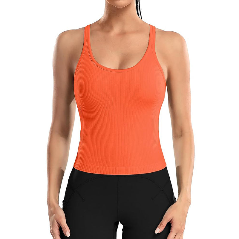ANFERRY Ribbed Athletic Tank Tops for Women with Built in Bra Racerback Seamless Scoop Neck Workout Camis Top