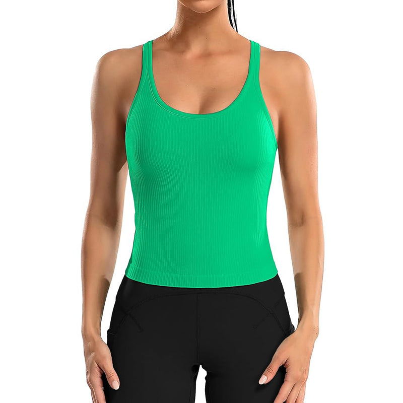 ANFERRY Ribbed Athletic Tank Tops for Women with Built in Bra Racerback Seamless Scoop Neck Workout Camis Top