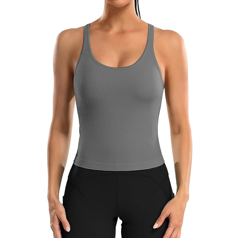 ANFERRY Ribbed Athletic Tank Tops for Women with Built in Bra Racerback Seamless Scoop Neck Workout Camis Top