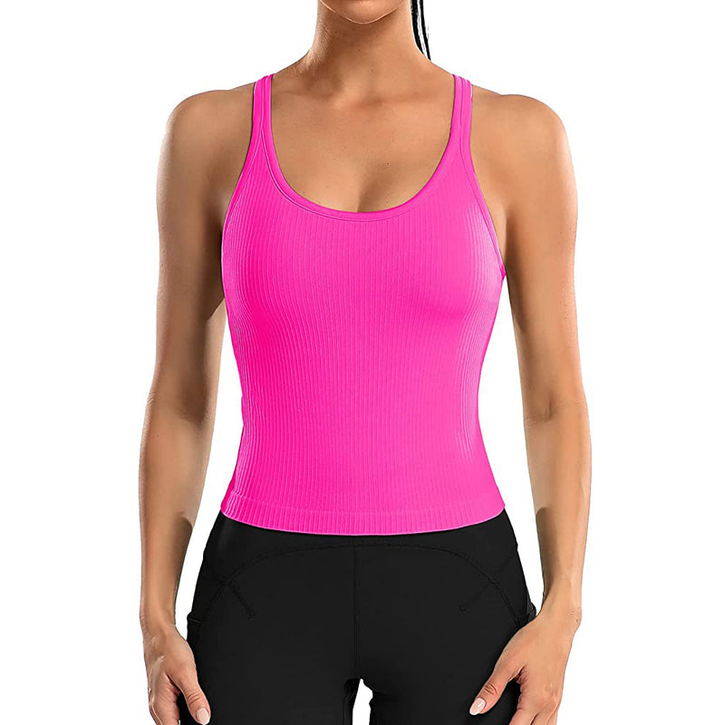 ANFERRY Ribbed Athletic Tank Tops for Women with Built in Bra Racerback Seamless Scoop Neck Workout Camis Top