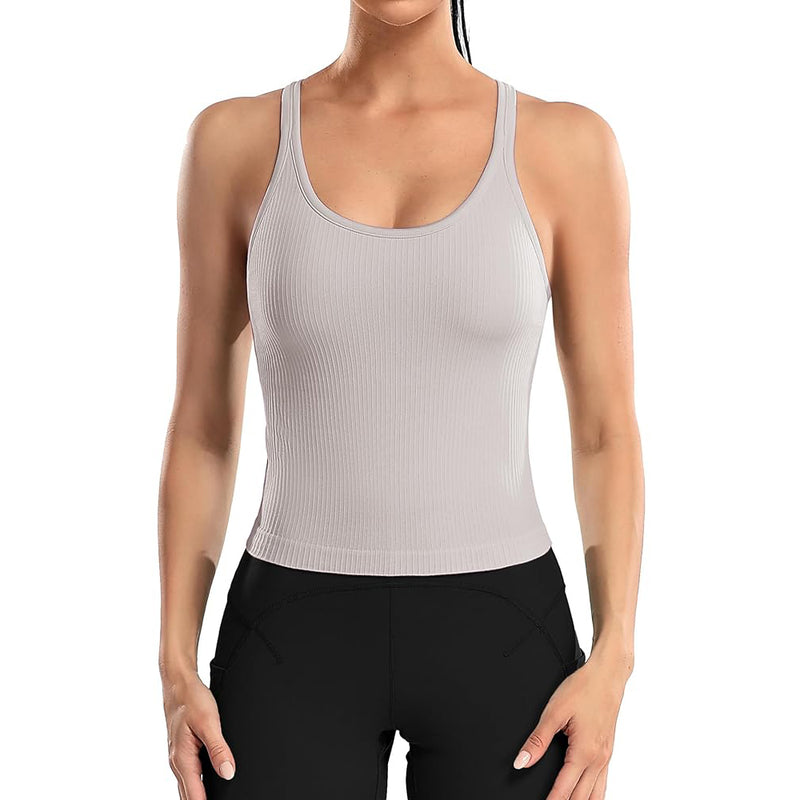ANFERRY Ribbed Athletic Tank Tops for Women with Built in Bra Racerback Seamless Scoop Neck Workout Camis Top
